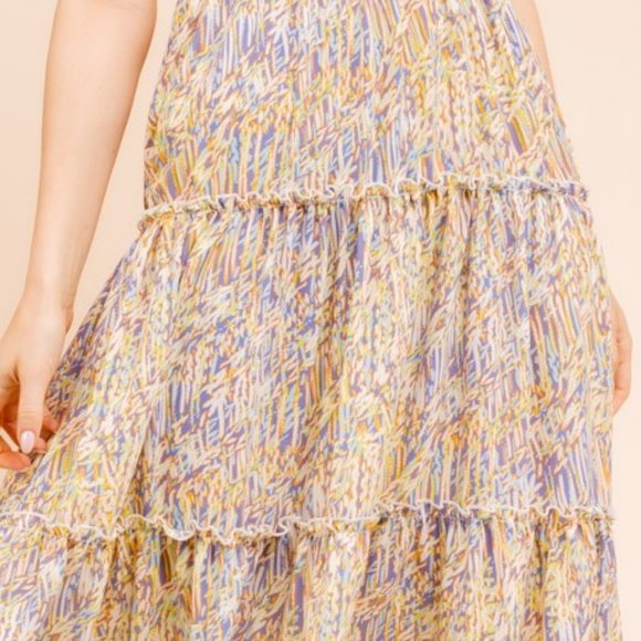 Abstract Leaf Floral Print Tiered Midi Dress - Picture 8 of 10